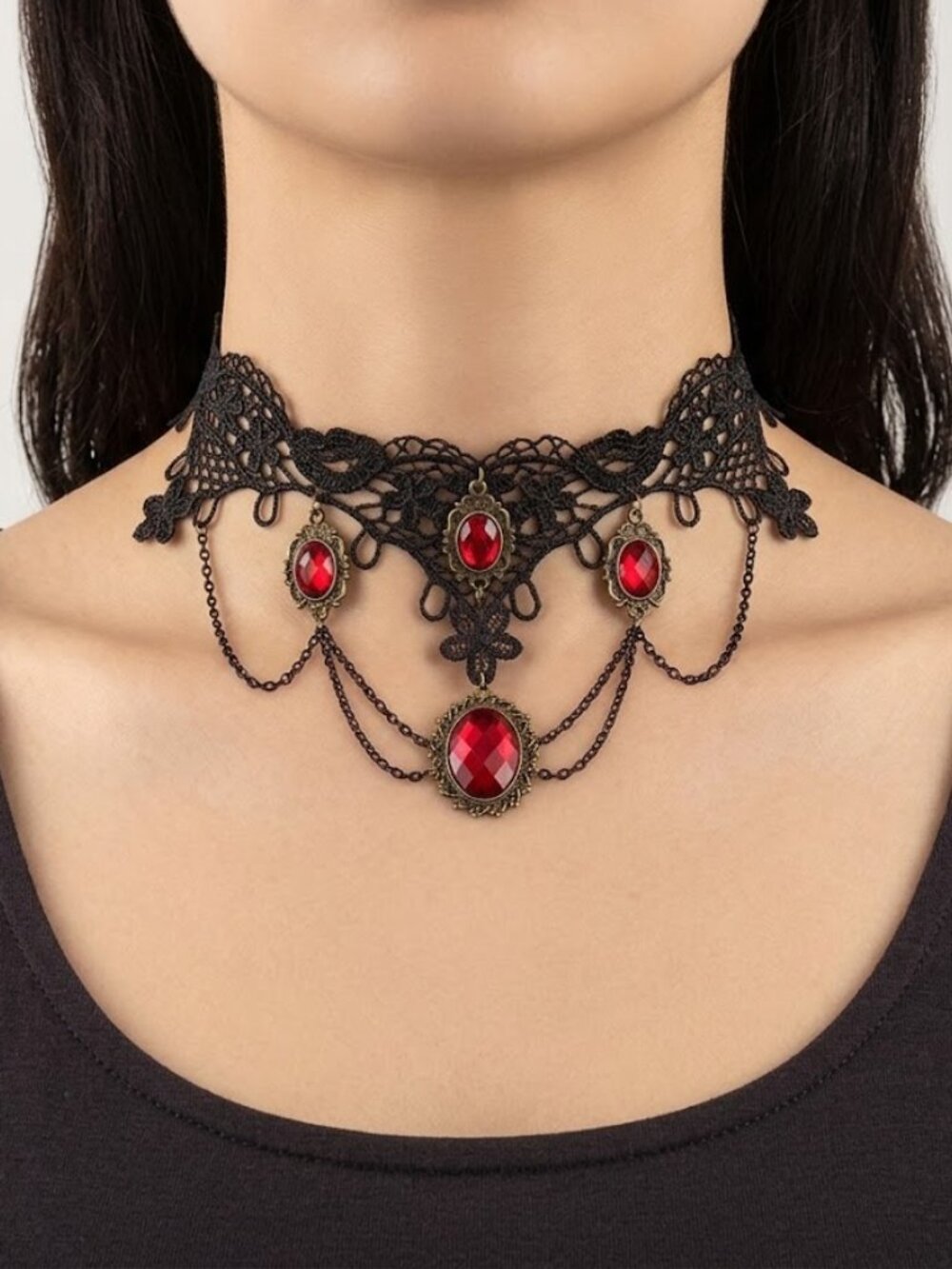 Elegant Black and Red Choker Necklace